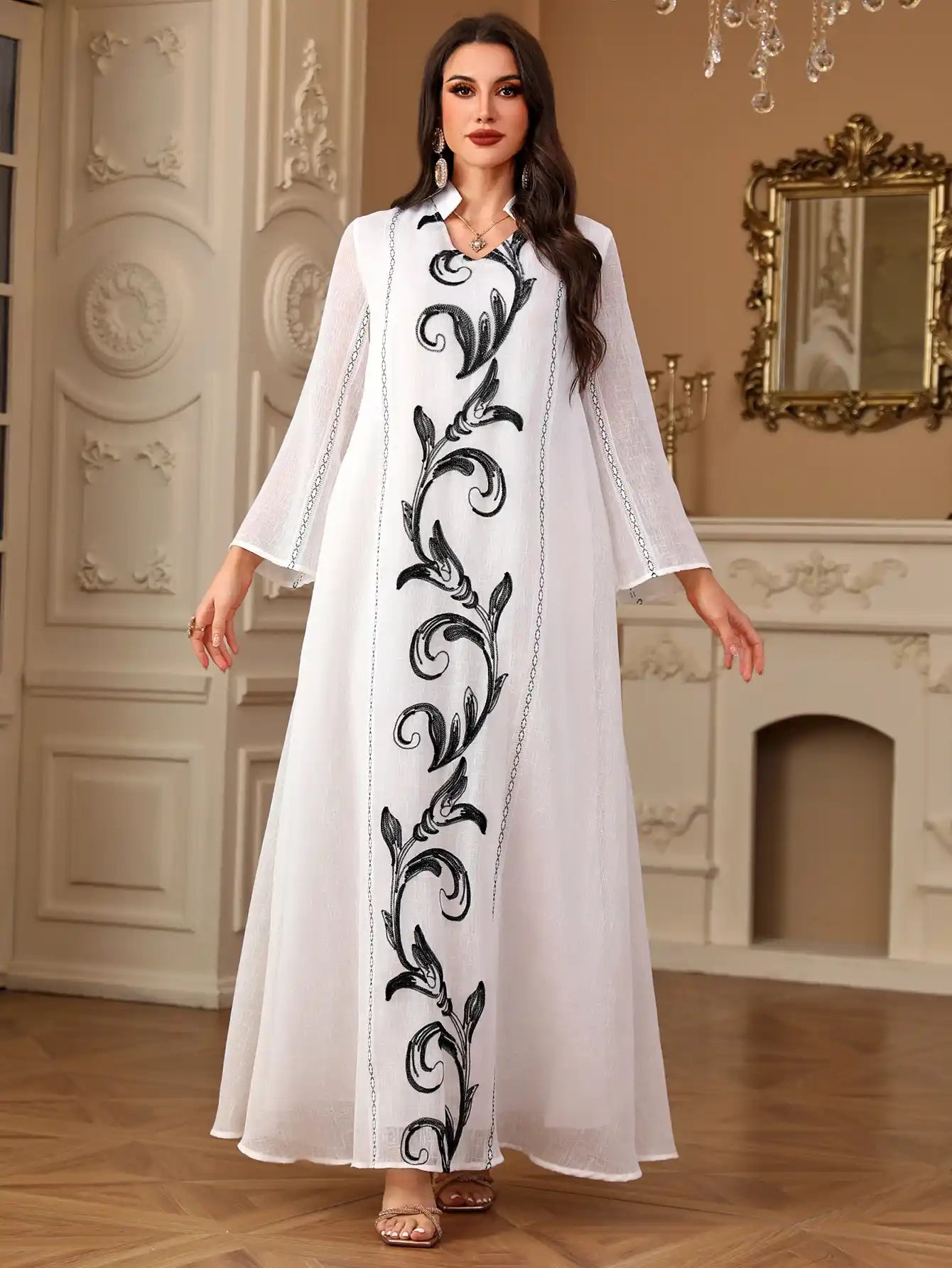 4096 Muslim Robe Embroidery Stitching Arabic Dress