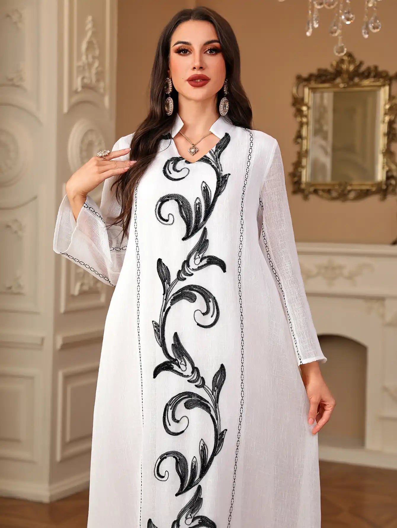 4096 Muslim Robe Embroidery Stitching Arabic Dress