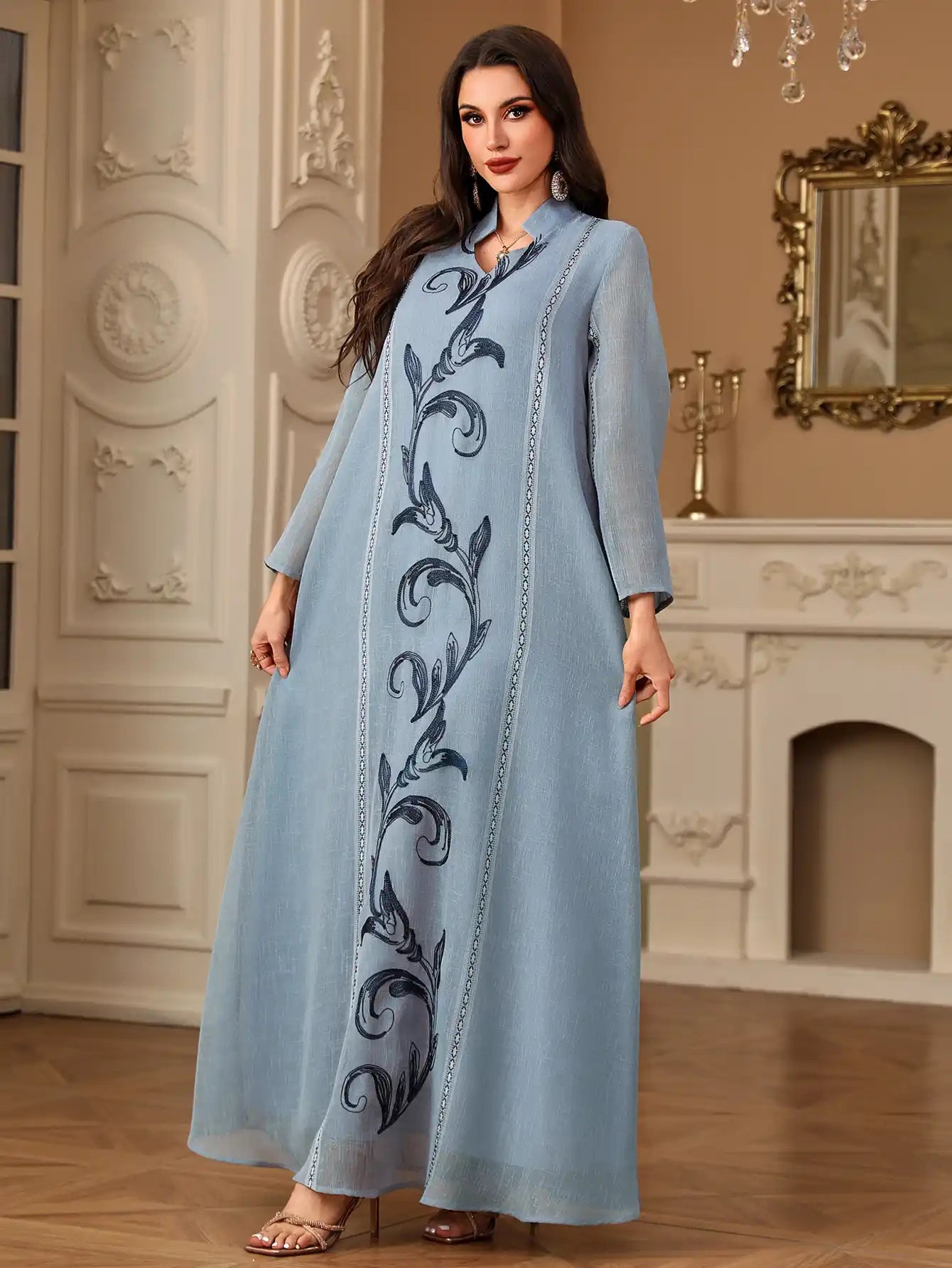 4096 Muslim Robe Embroidery Stitching Arabic Dress