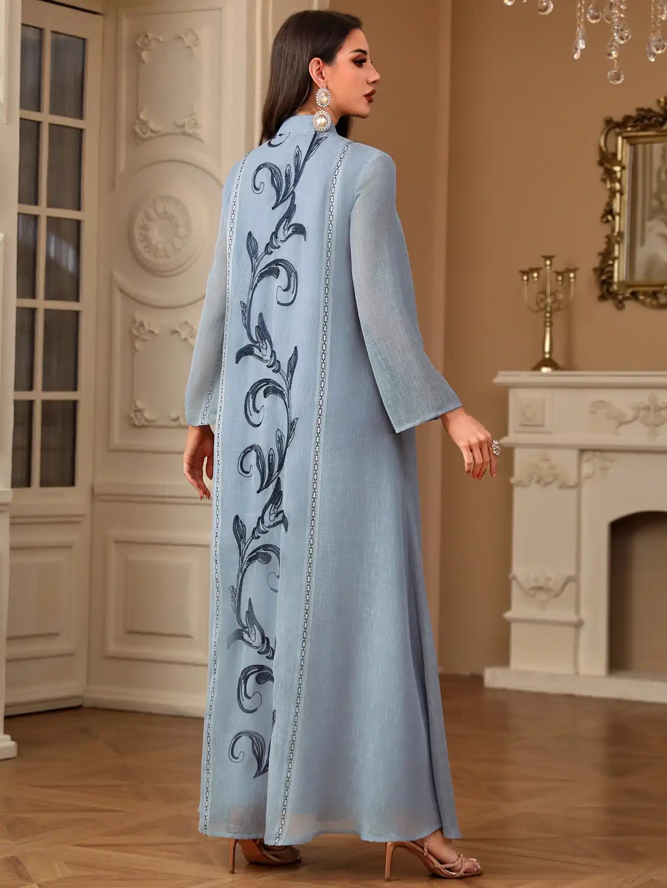 4096 Muslim Robe Embroidery Stitching Arabic Dress