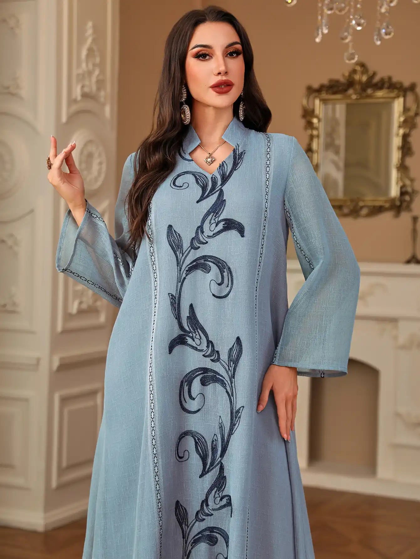 4096 Muslim Robe Embroidery Stitching Arabic Dress