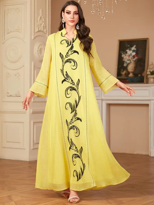 4096 Muslim Robe Embroidery Stitching Arabic Dress
