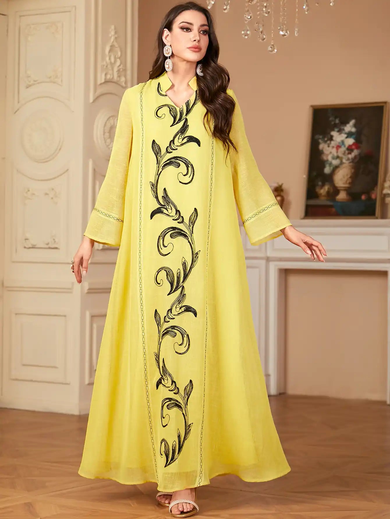 4096 Muslim Robe Embroidery Stitching Arabic Dress