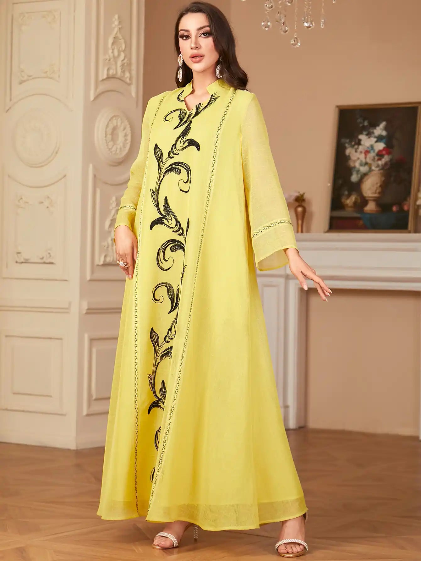 4096 Muslim Robe Embroidery Stitching Arabic Dress