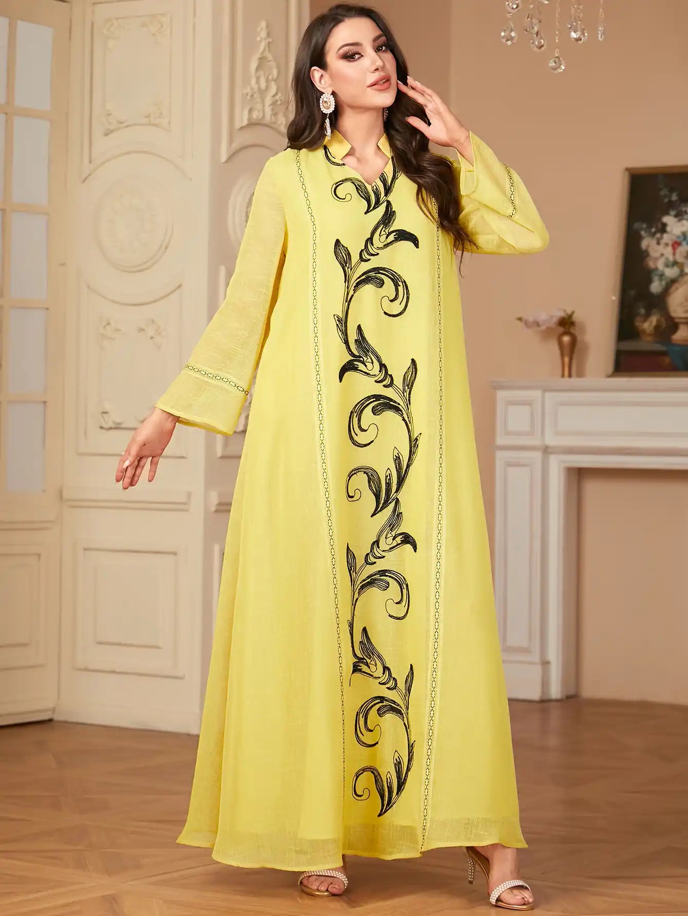 4096 Muslim Robe Embroidery Stitching Arabic Dress