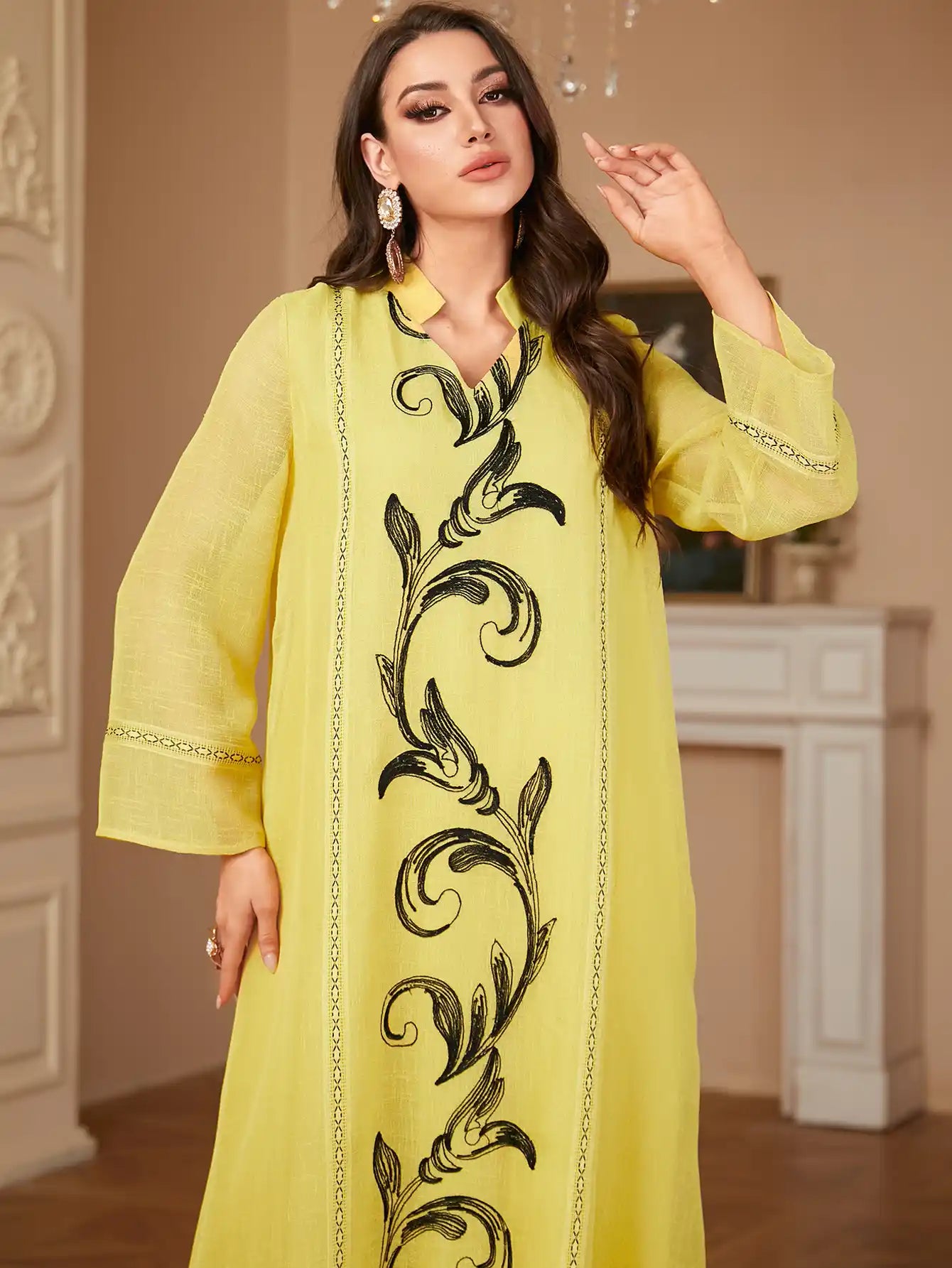 4096 Muslim Robe Embroidery Stitching Arabic Dress