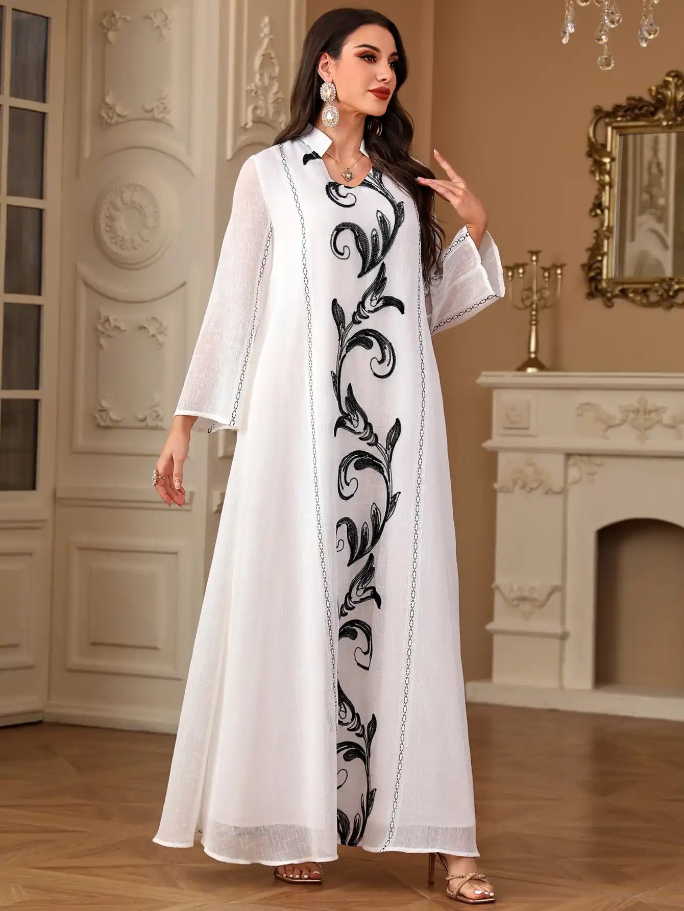 4096 Muslim Robe Embroidery Stitching Arabic Dress