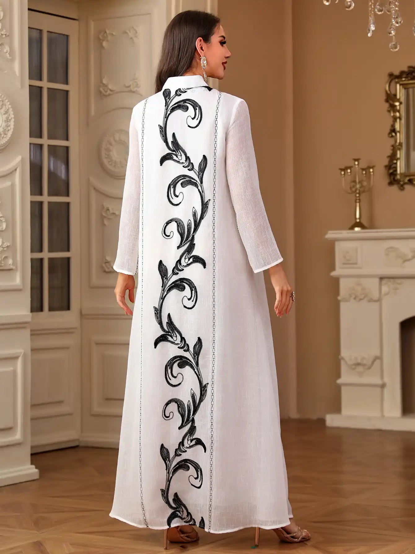 4096 Muslim Robe Embroidery Stitching Arabic Dress