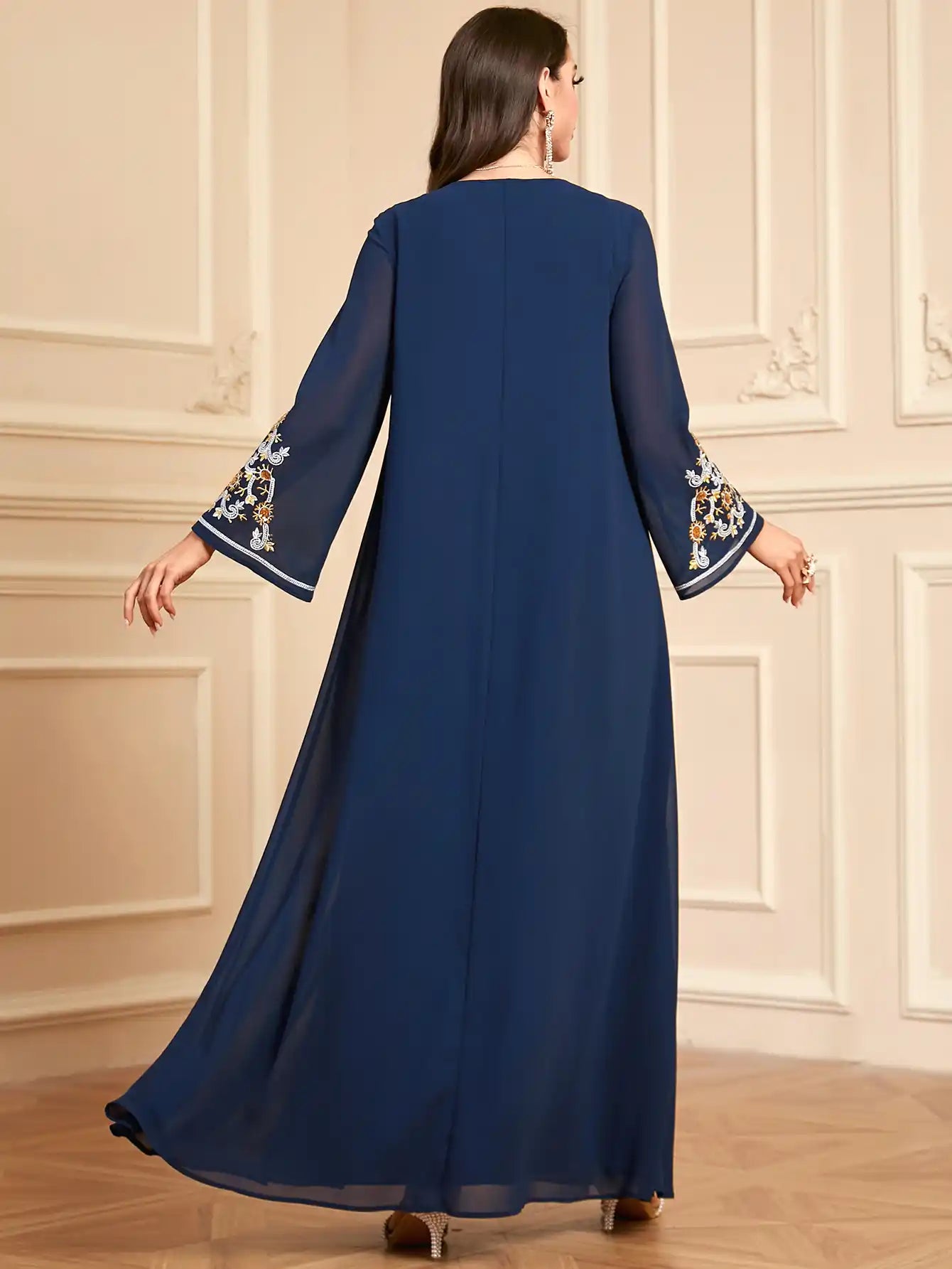 4114 Muslim Robe Embroidered Chiffon Dress With Headscarf