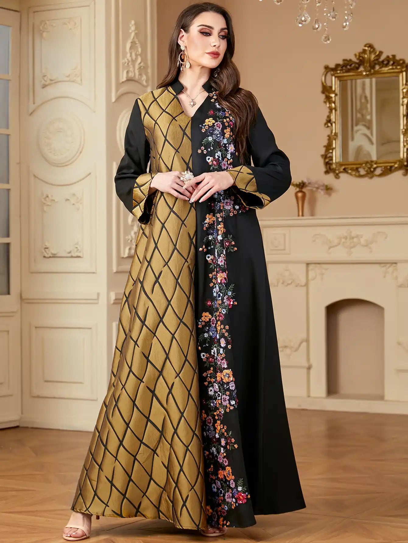 4148 Muslim Robe Stitching Embroidery Dress