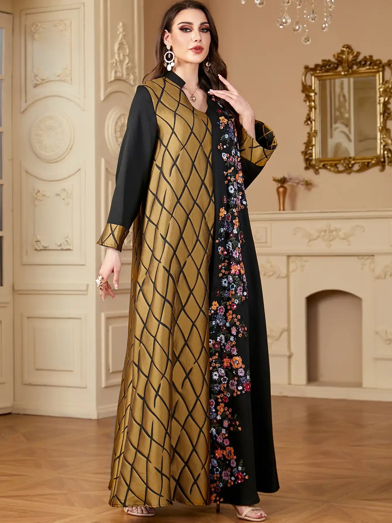4148 Muslim Robe Stitching Embroidery Dress