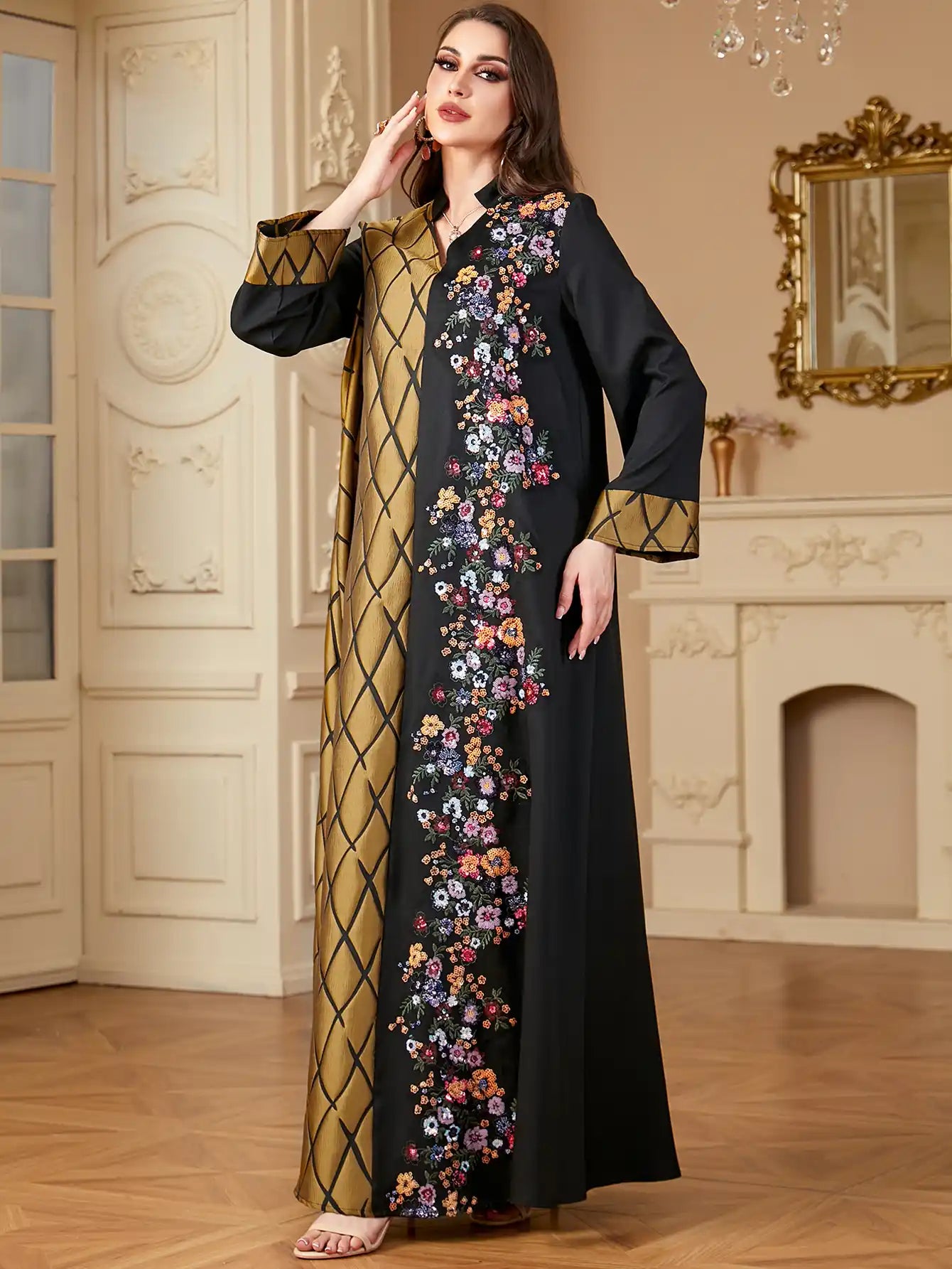 4148 Muslim Robe Stitching Embroidery Dress