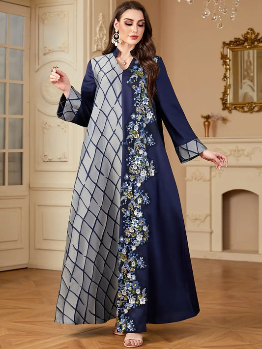 4148 Muslim Robe Stitching Embroidery Dress
