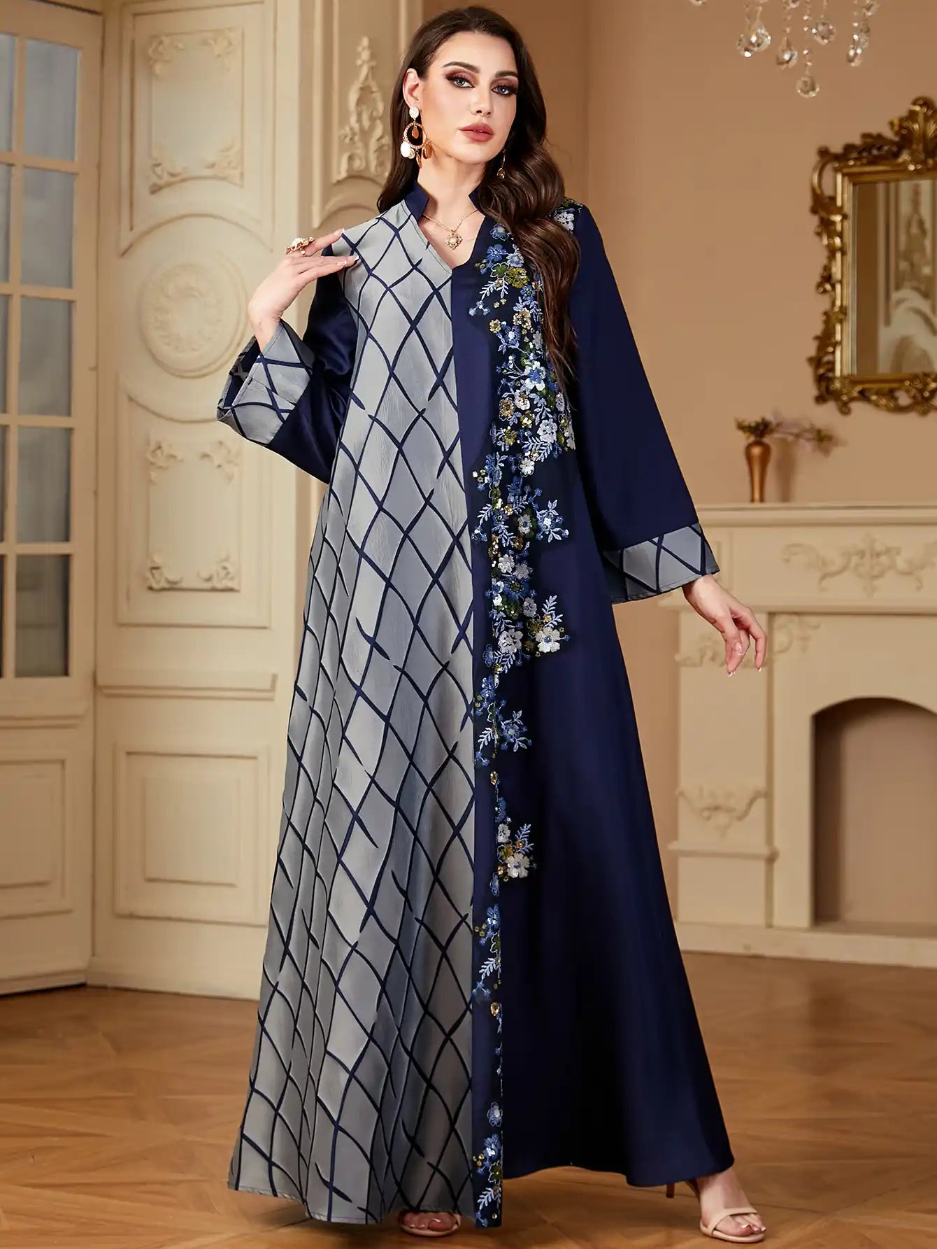 4148 Muslim Robe Stitching Embroidery Dress