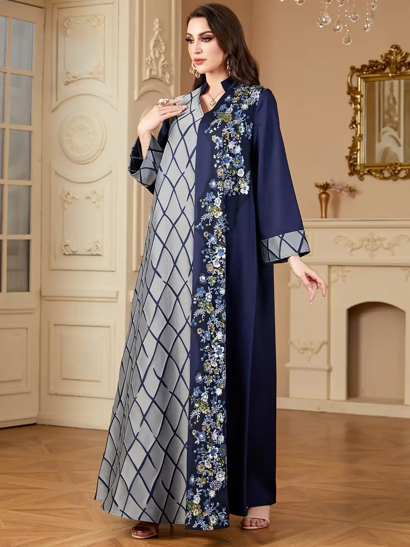 4148 Muslim Robe Stitching Embroidery Dress