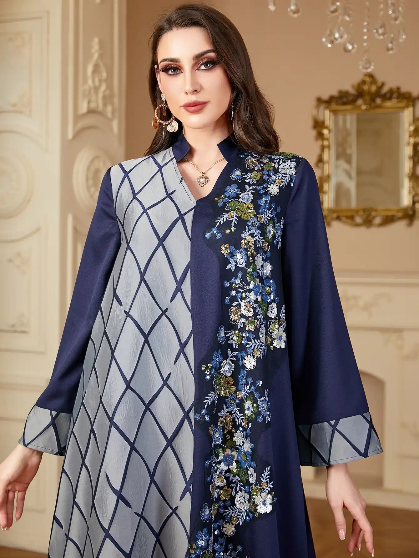 4148 Muslim Robe Stitching Embroidery Dress