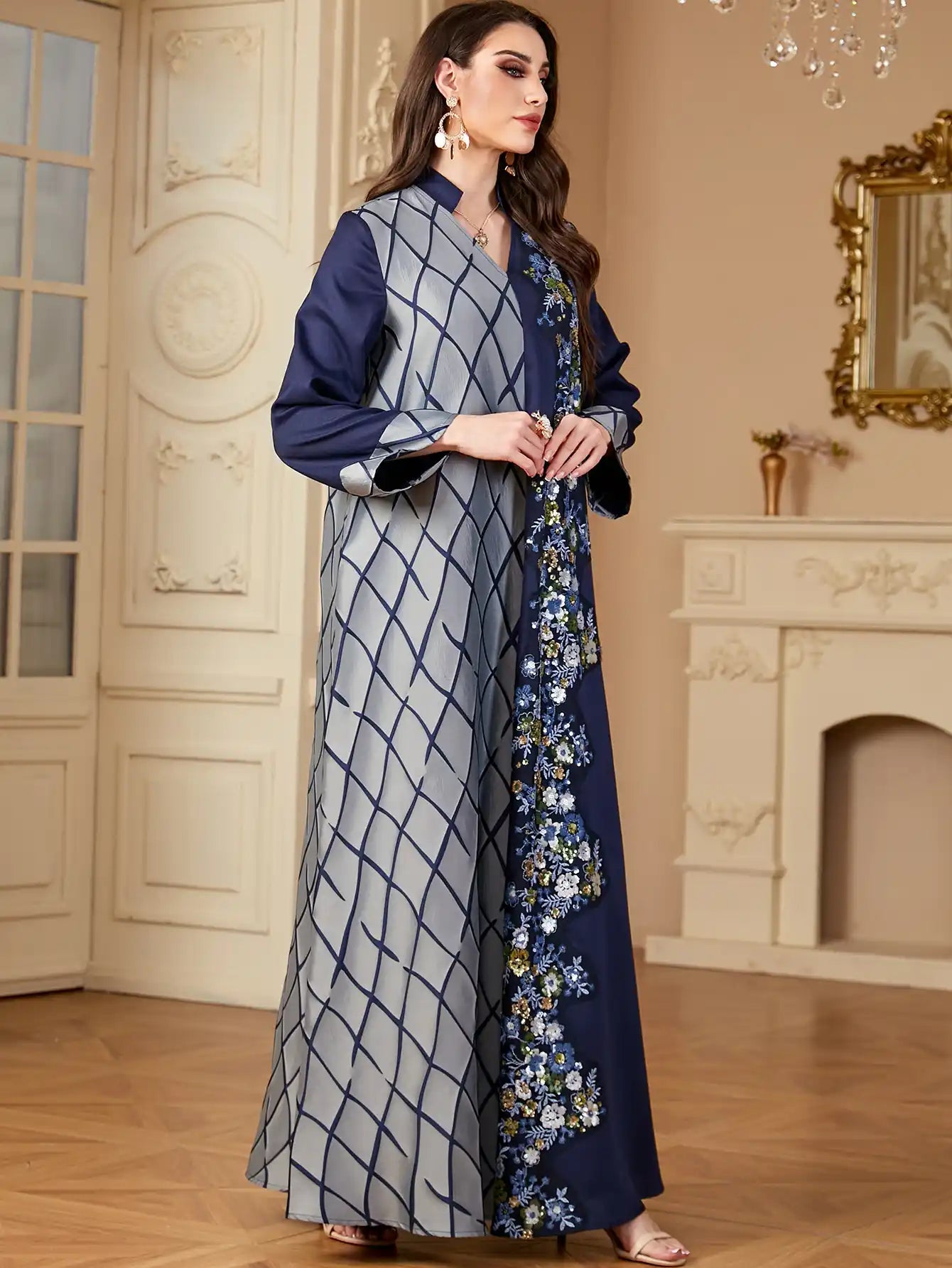 4148 Muslim Robe Stitching Embroidery Dress