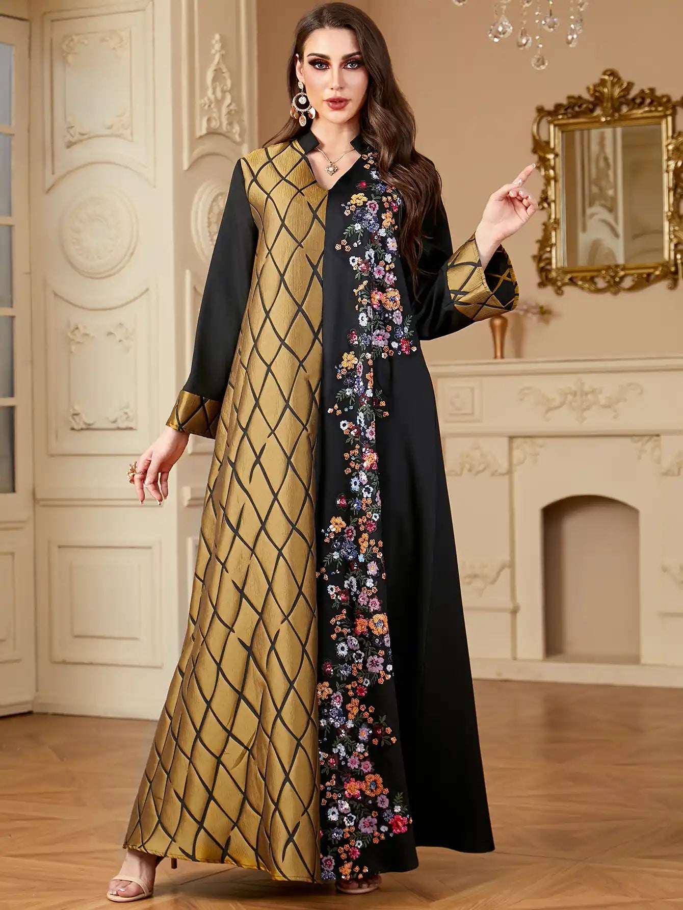 4148 Muslim Robe Stitching Embroidery Dress