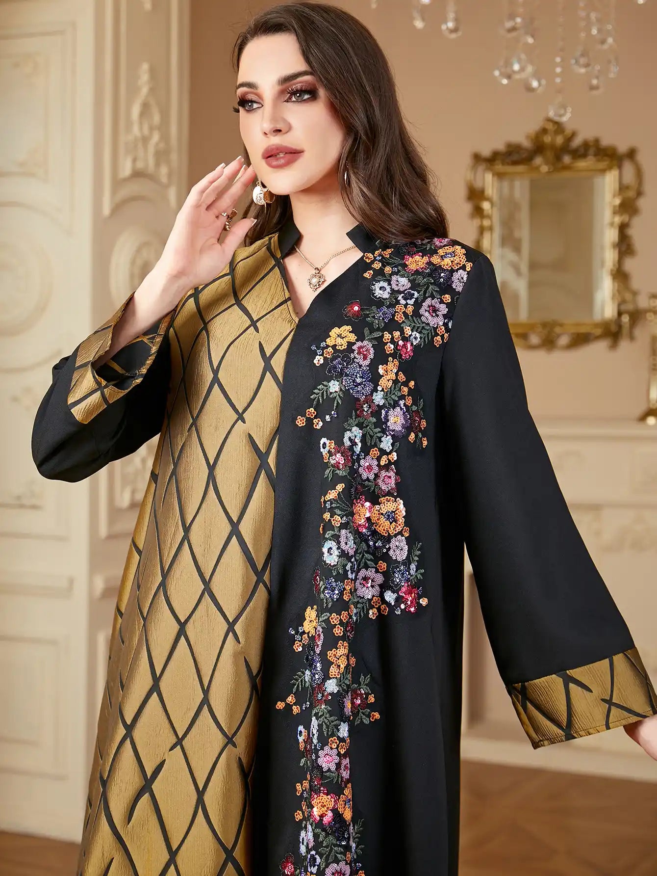 4148 Muslim Robe Stitching Embroidery Dress
