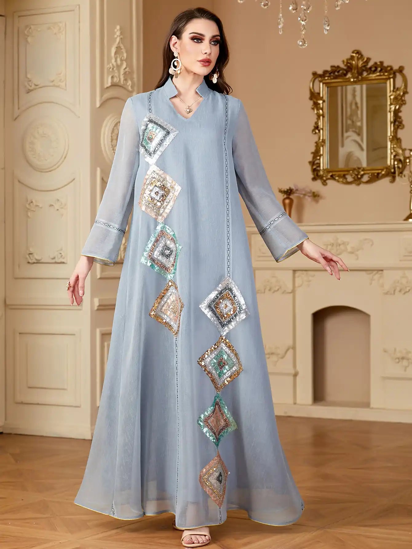 4149 Muslim Robe Abaya Sequined Dress