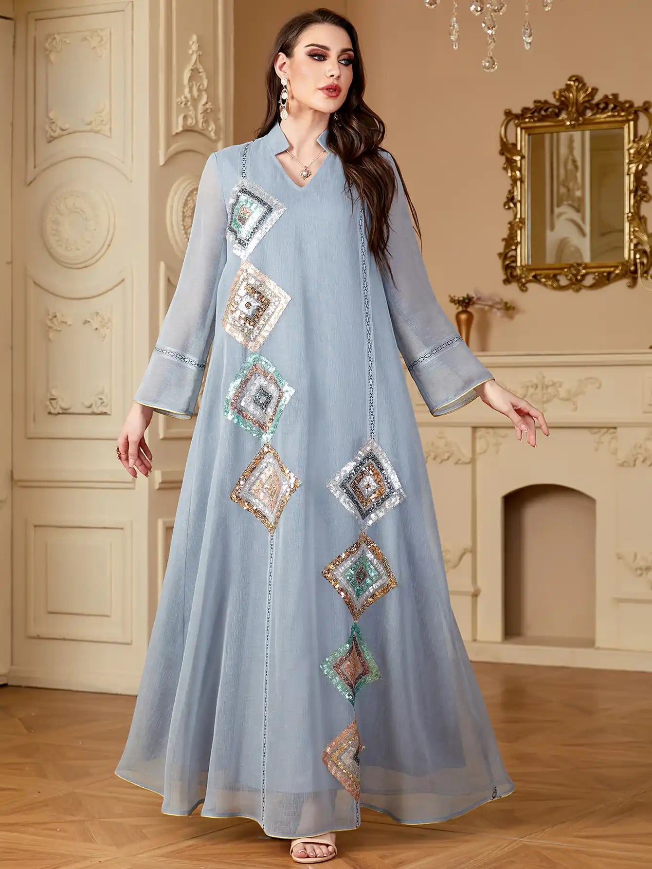 4149 Muslim Robe Abaya Sequined Dress