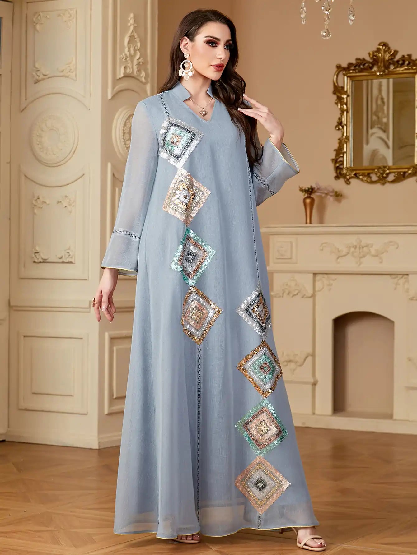 4149 Muslim Robe Abaya Sequined Dress