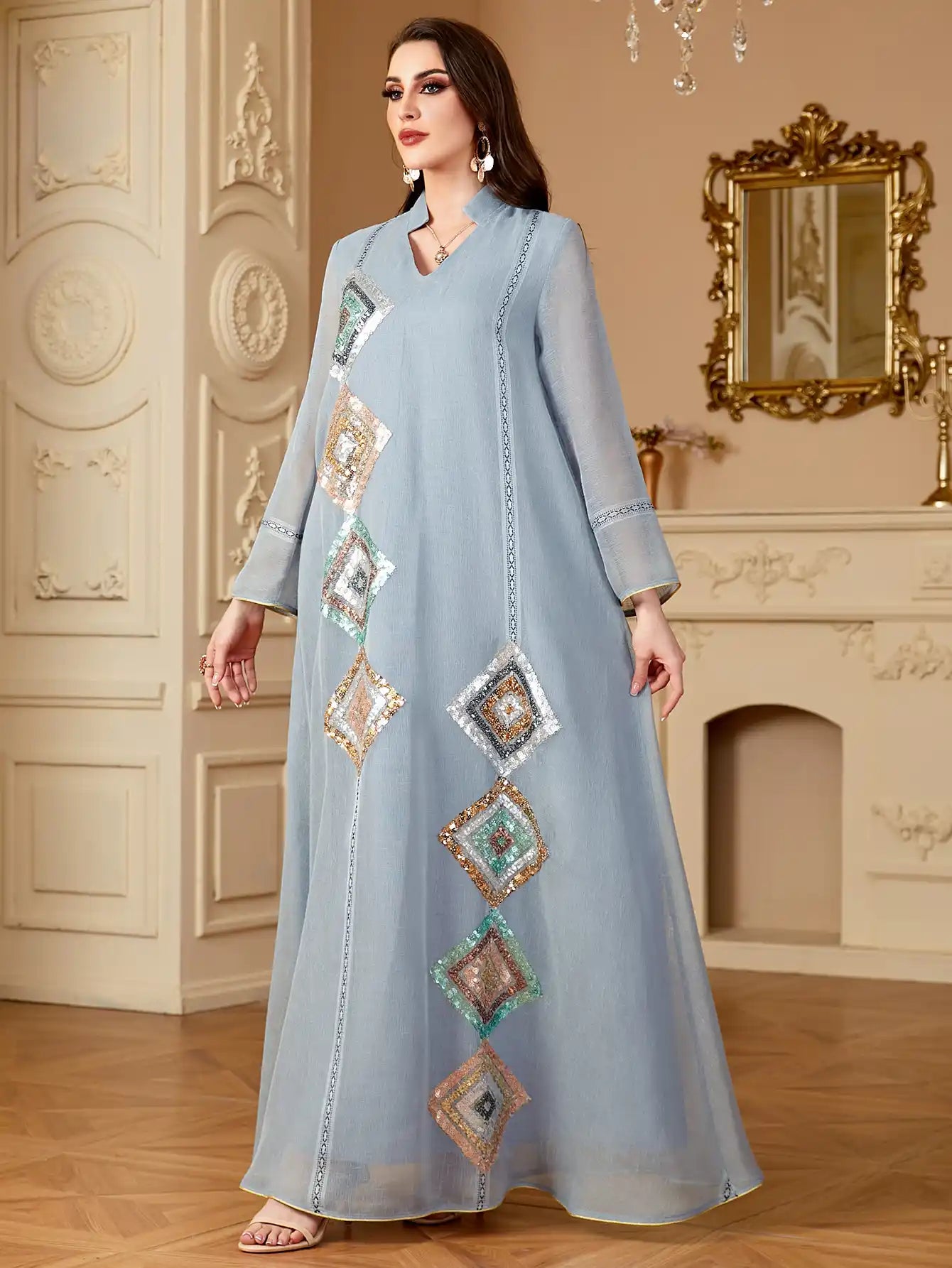 4149 Muslim Robe Abaya Sequined Dress