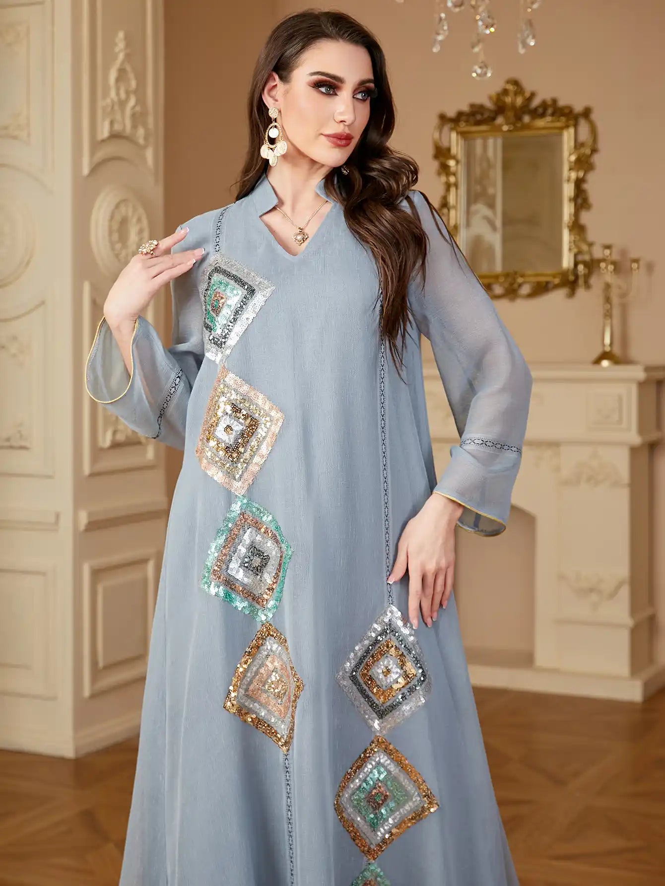 4149 Muslim Robe Abaya Sequined Dress