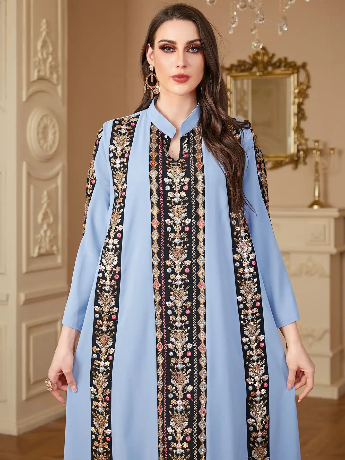 4152 Muslim Dubai Embroidery Stitching Dress