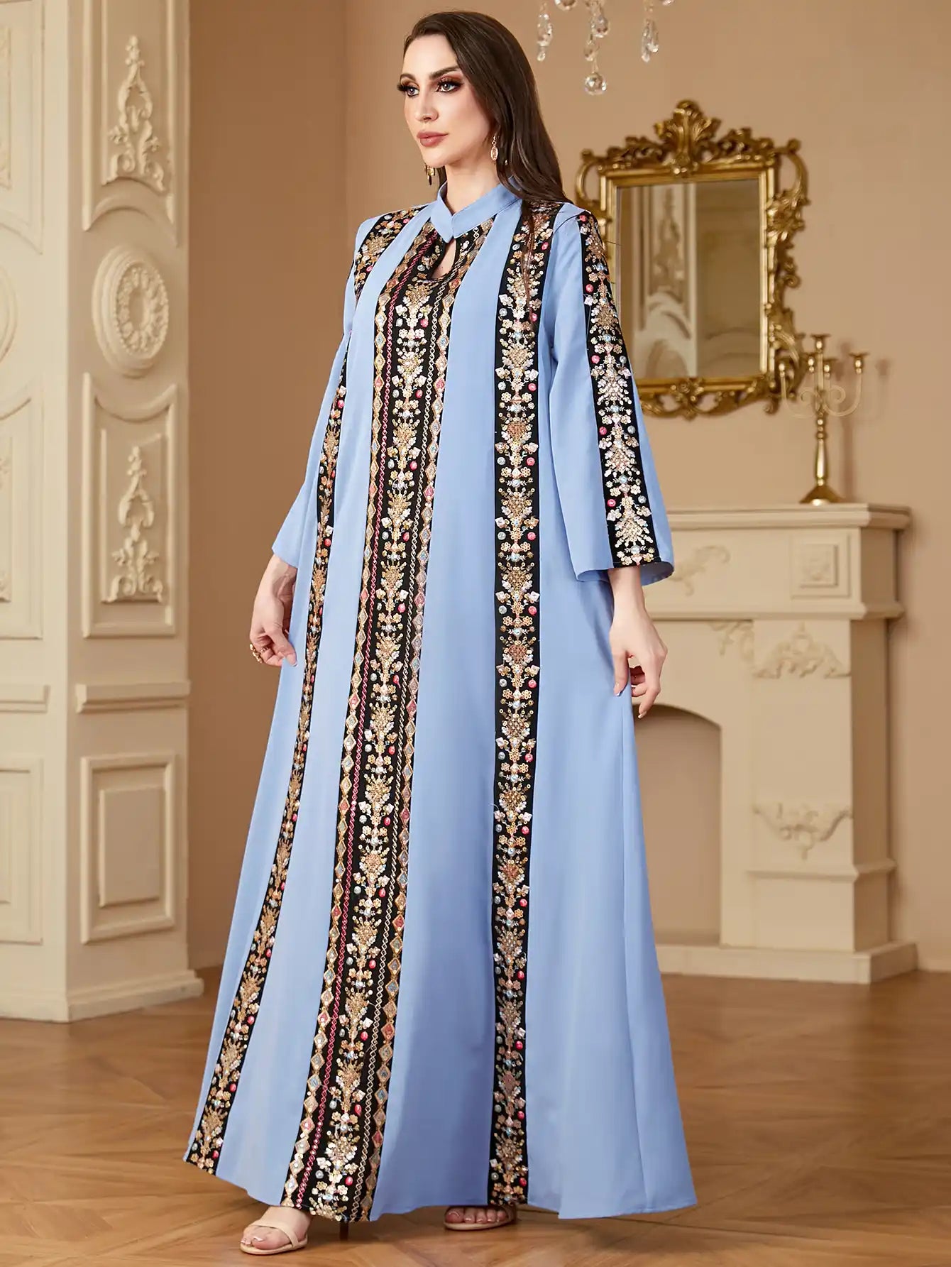 4152 Muslim Dubai Embroidery Stitching Dress