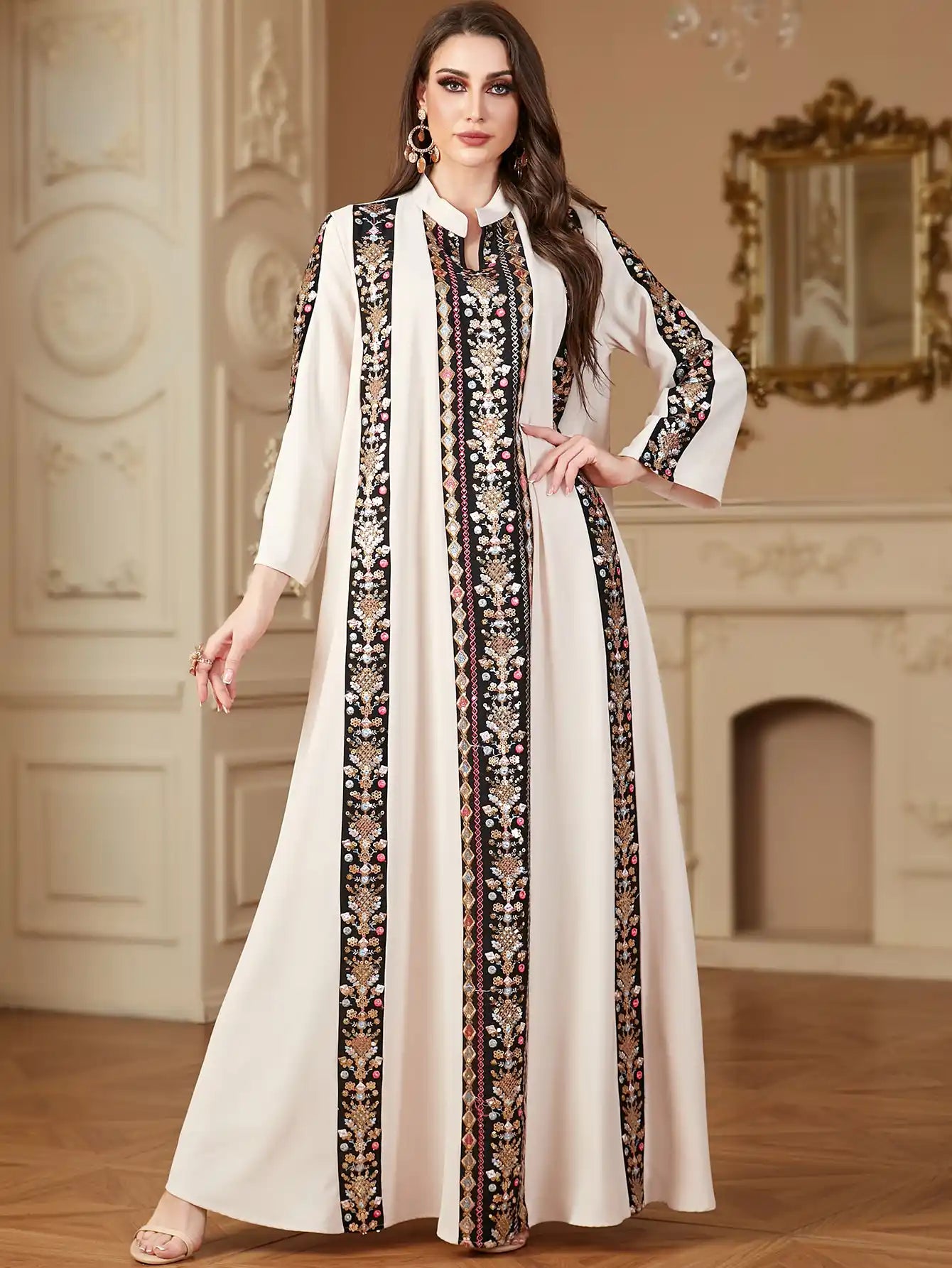 4152 Muslim Dubai Embroidery Stitching Dress