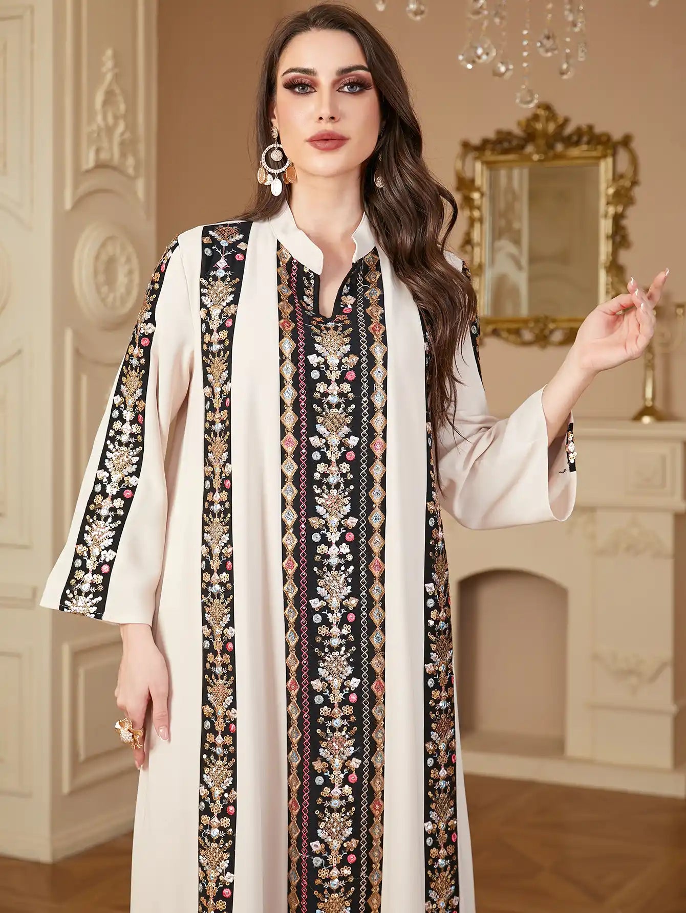 4152 Muslim Dubai Embroidery Stitching Dress