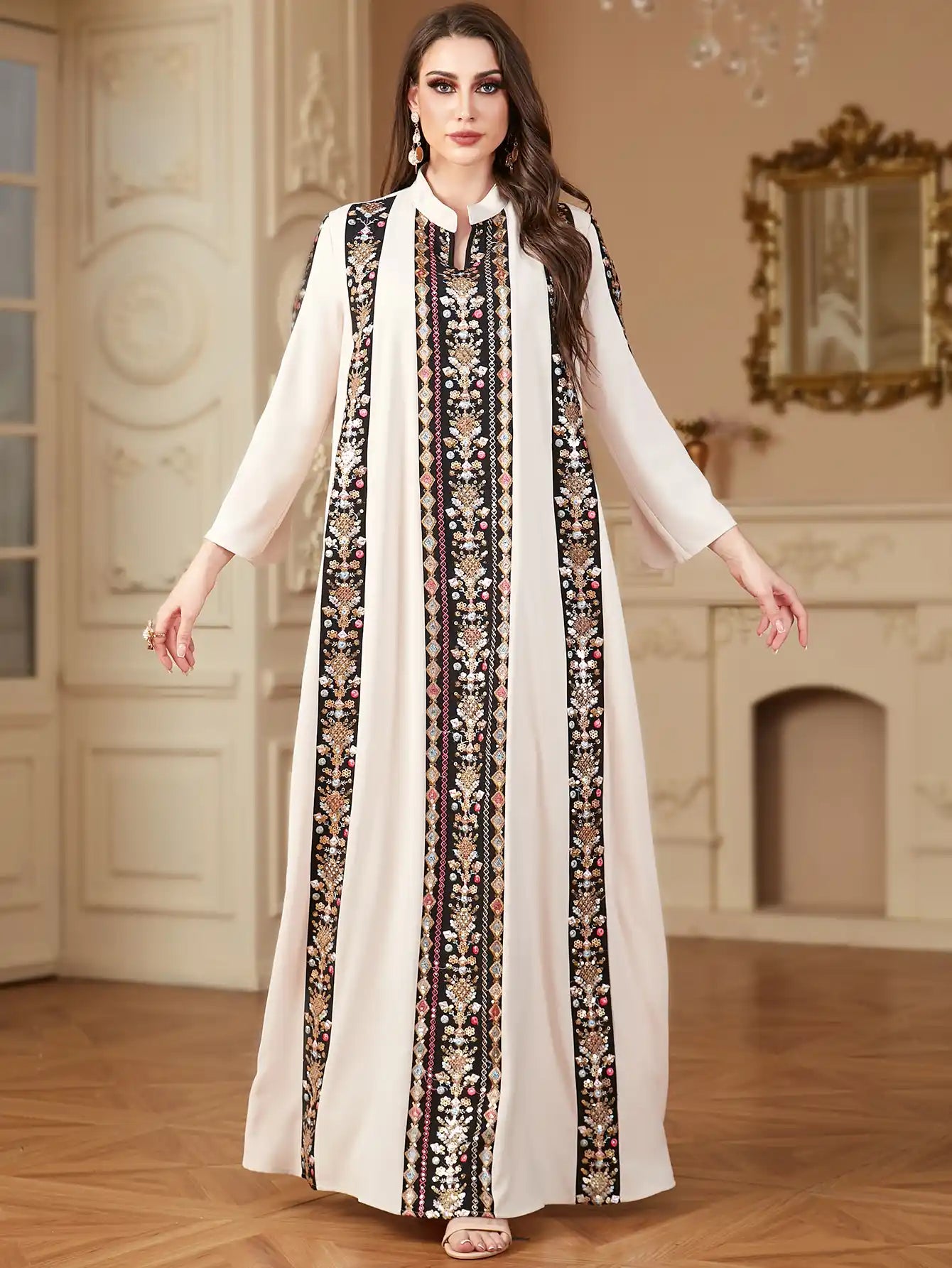 4152 Muslim Dubai Embroidery Stitching Dress