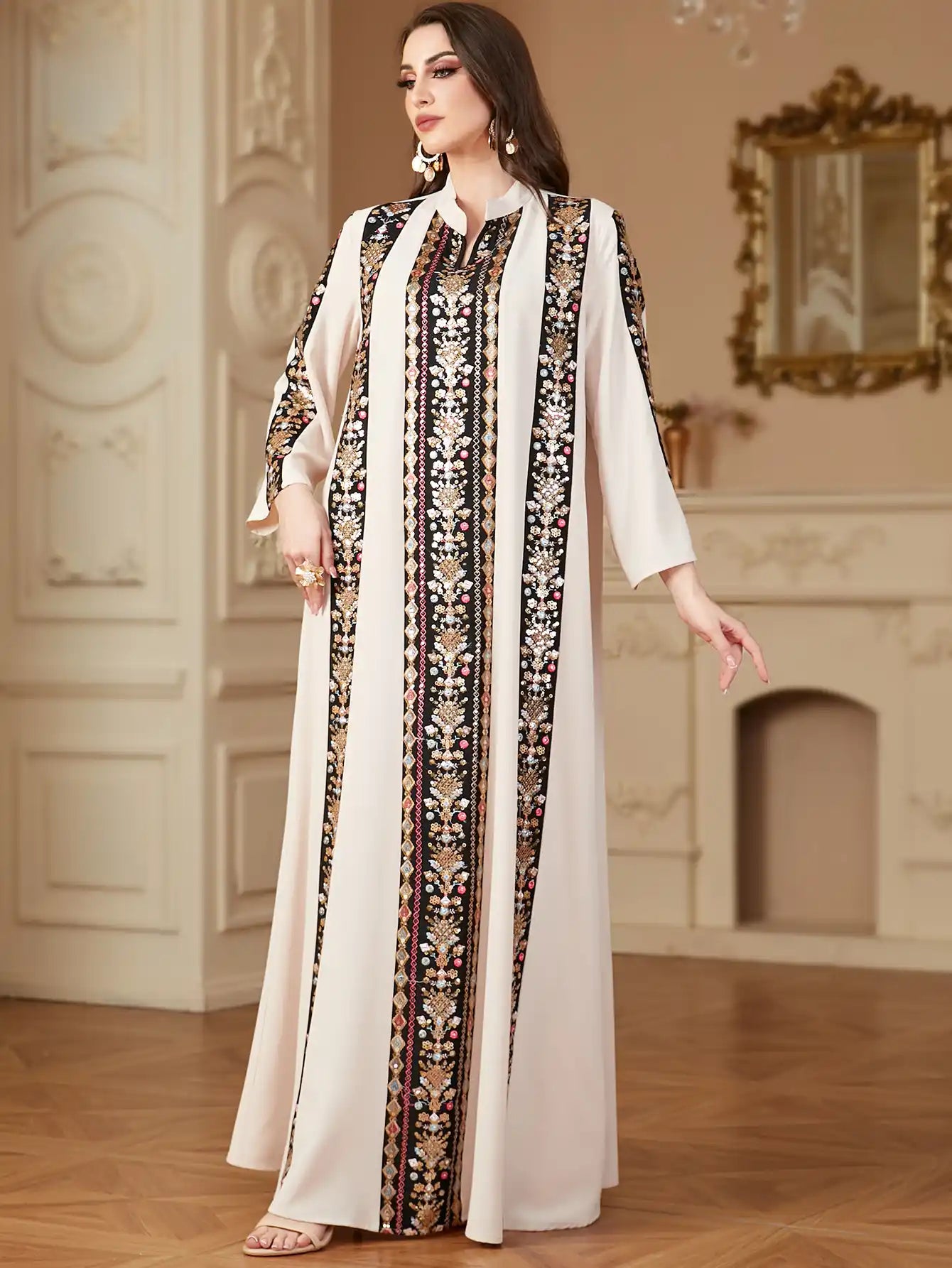 4152 Muslim Dubai Embroidery Stitching Dress