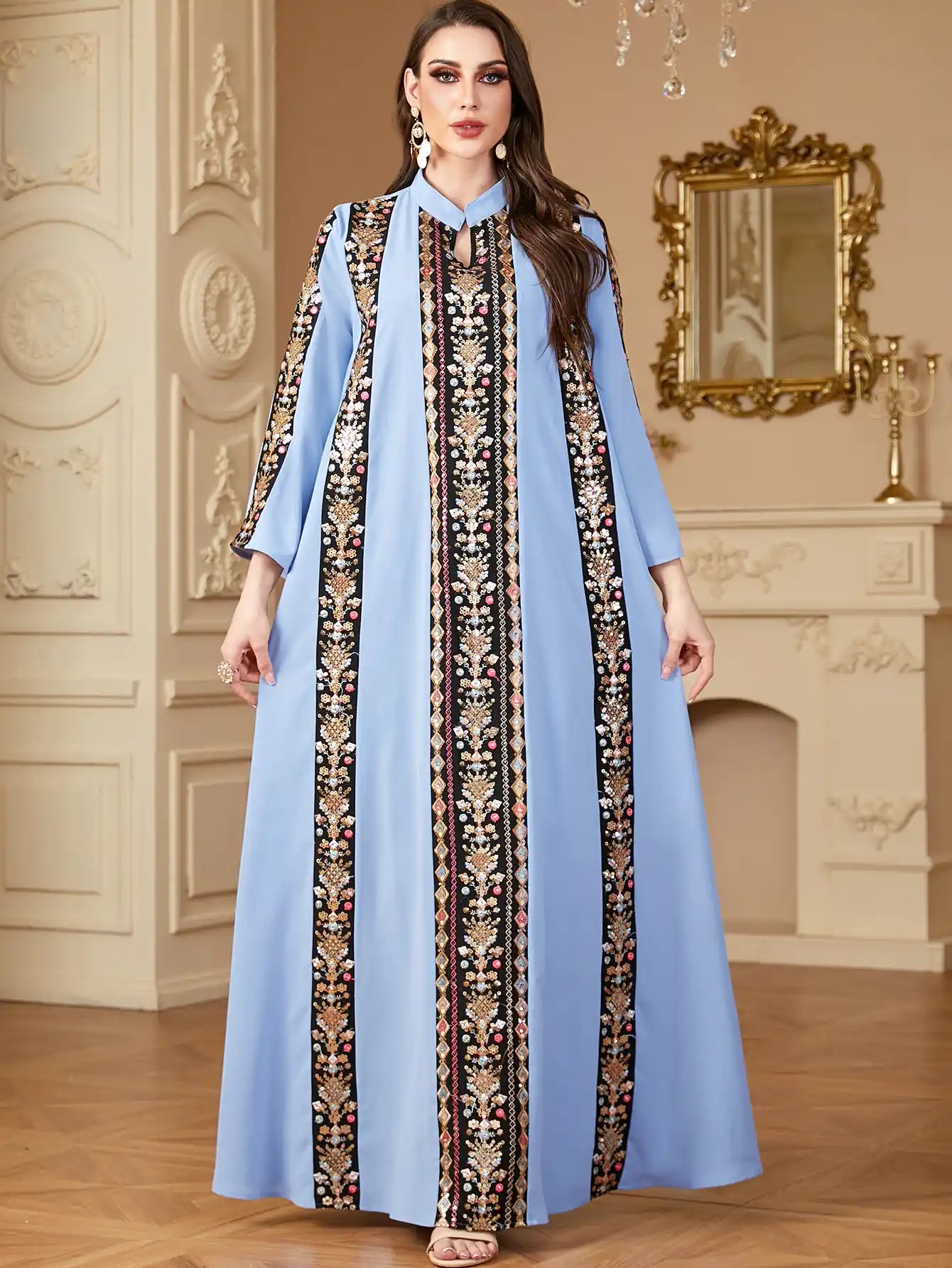 4152 Muslim Dubai Embroidery Stitching Dress