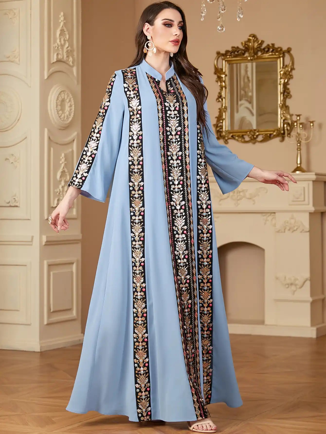 4152 Muslim Dubai Embroidery Stitching Dress