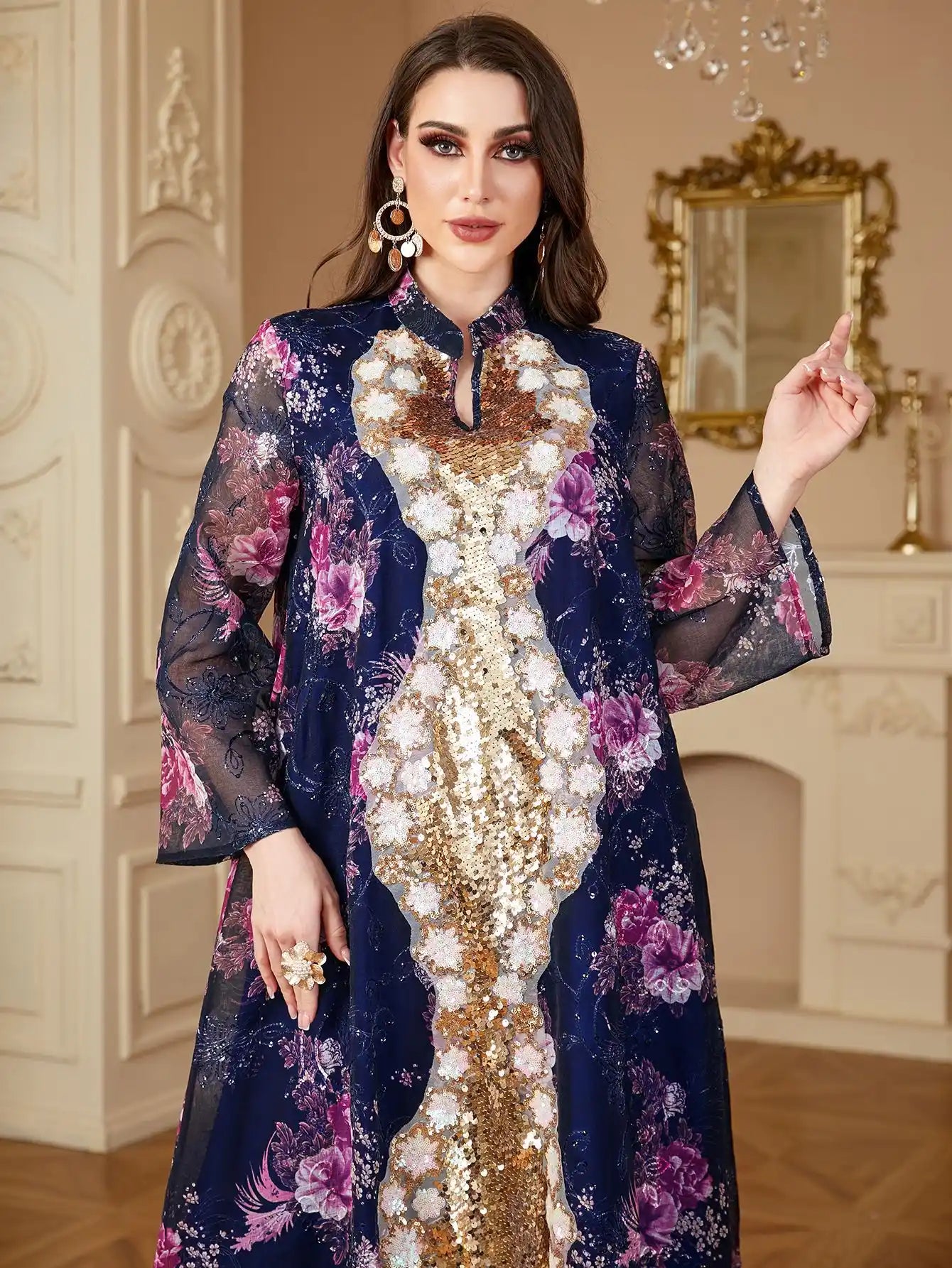 4161 Arabic Sequined Muslim Dress