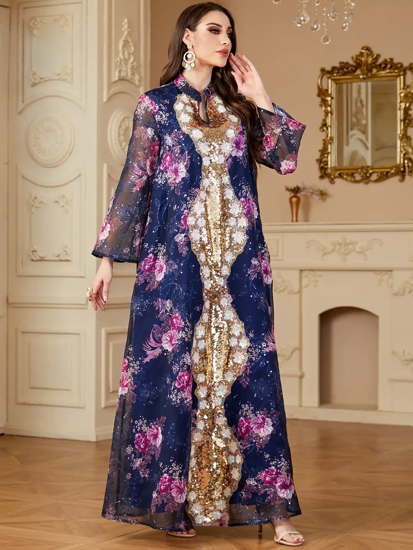 4161 Arabic Sequined Muslim Dress