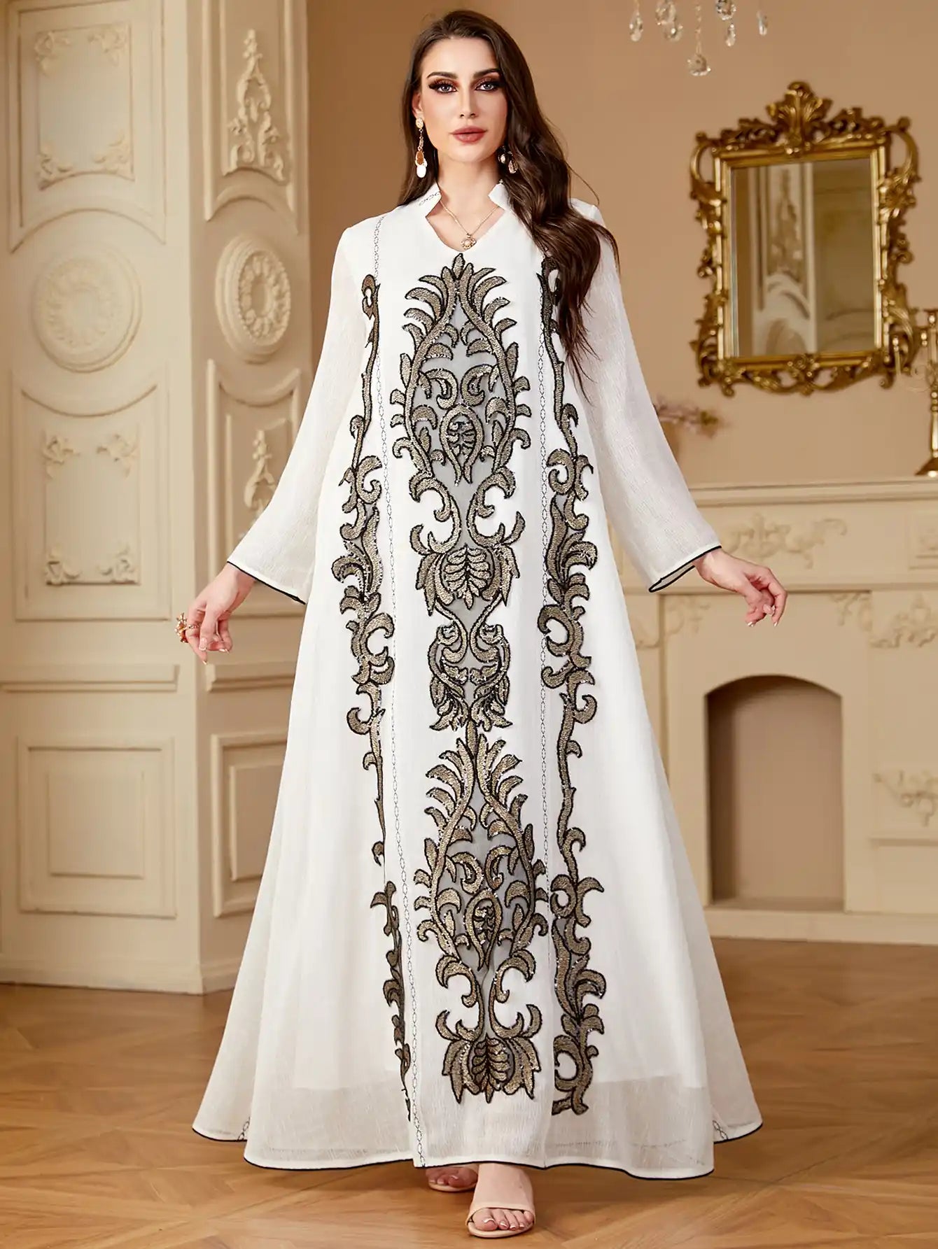 4169 Arab Robe Embroidery Floral Dress