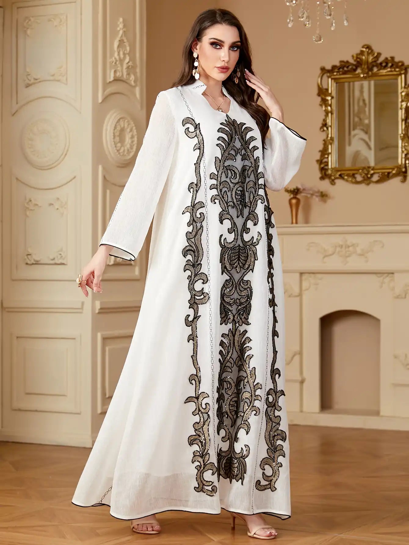 4169 Arab Robe Embroidery Floral Dress