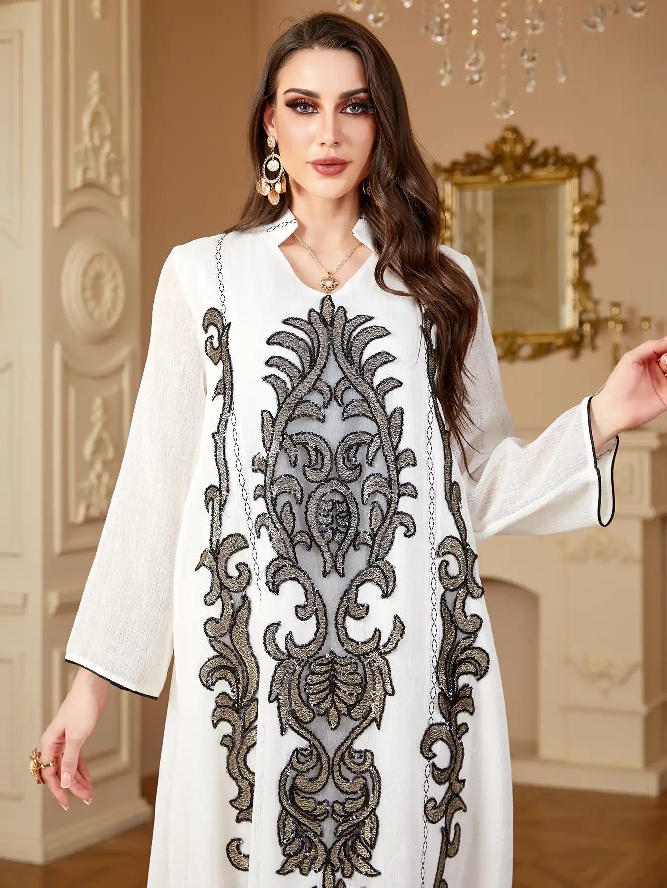 4169 Arab Robe Embroidery Floral Dress
