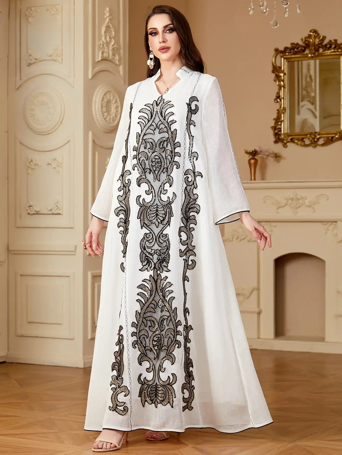 4169 Arab Robe Embroidery Floral Dress