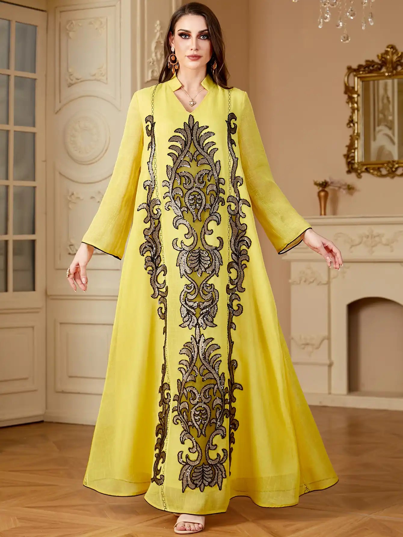 4169 Arab Robe Embroidery Floral Dress