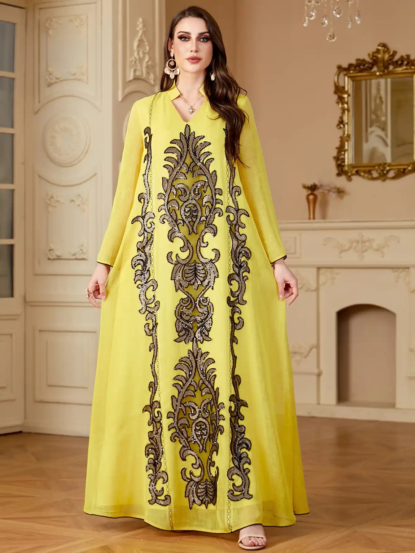 4169 Arab Robe Embroidery Floral Dress