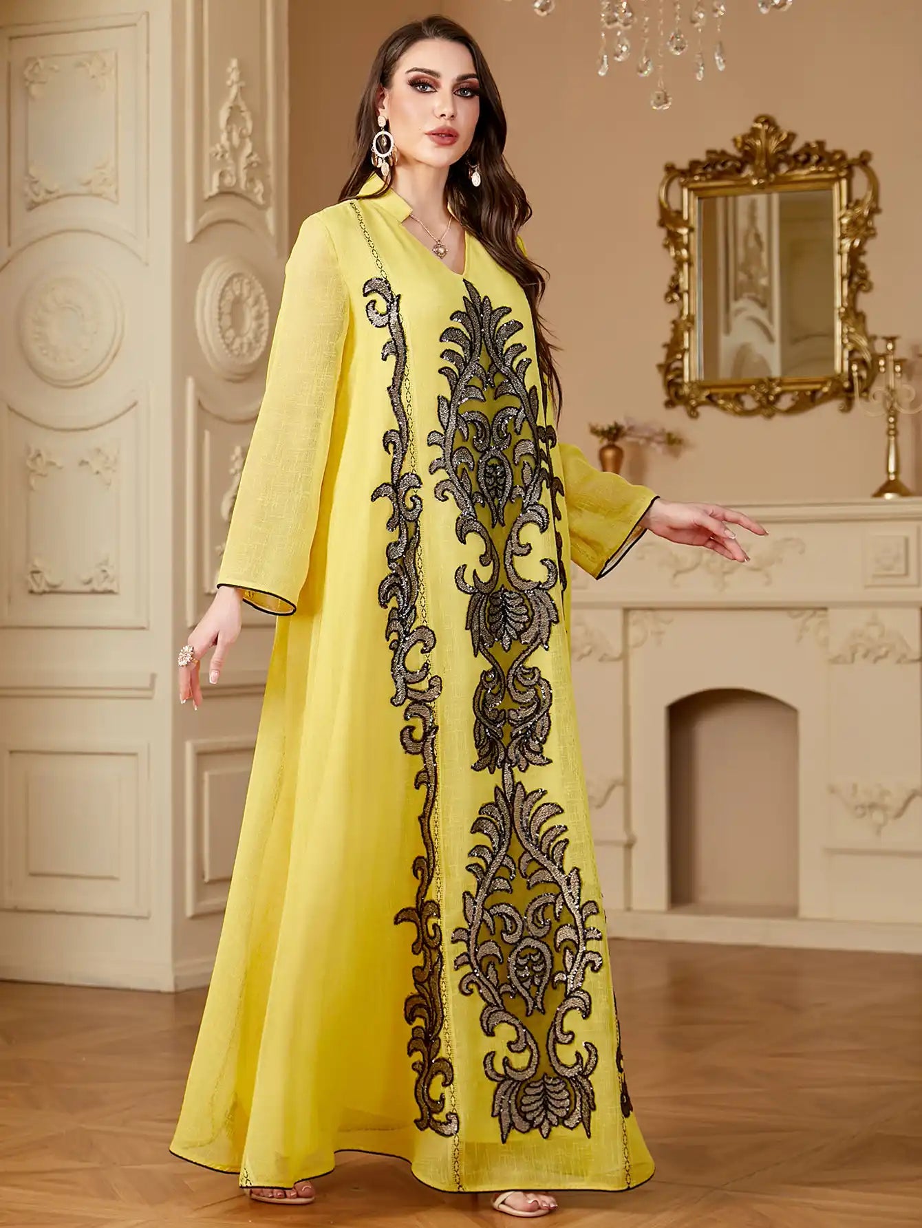 4169 Arab Robe Embroidery Floral Dress