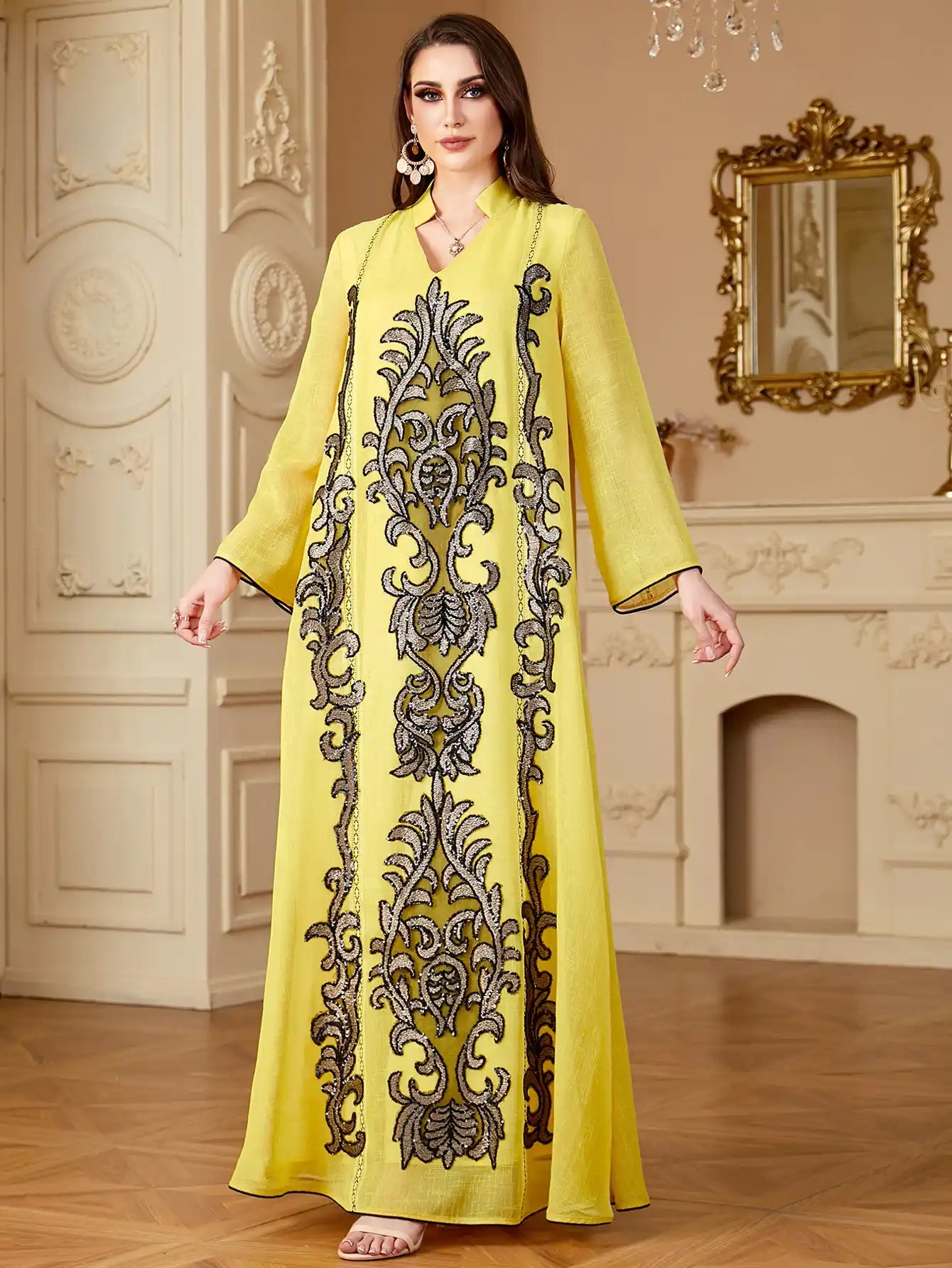 4169 Arab Robe Embroidery Floral Dress