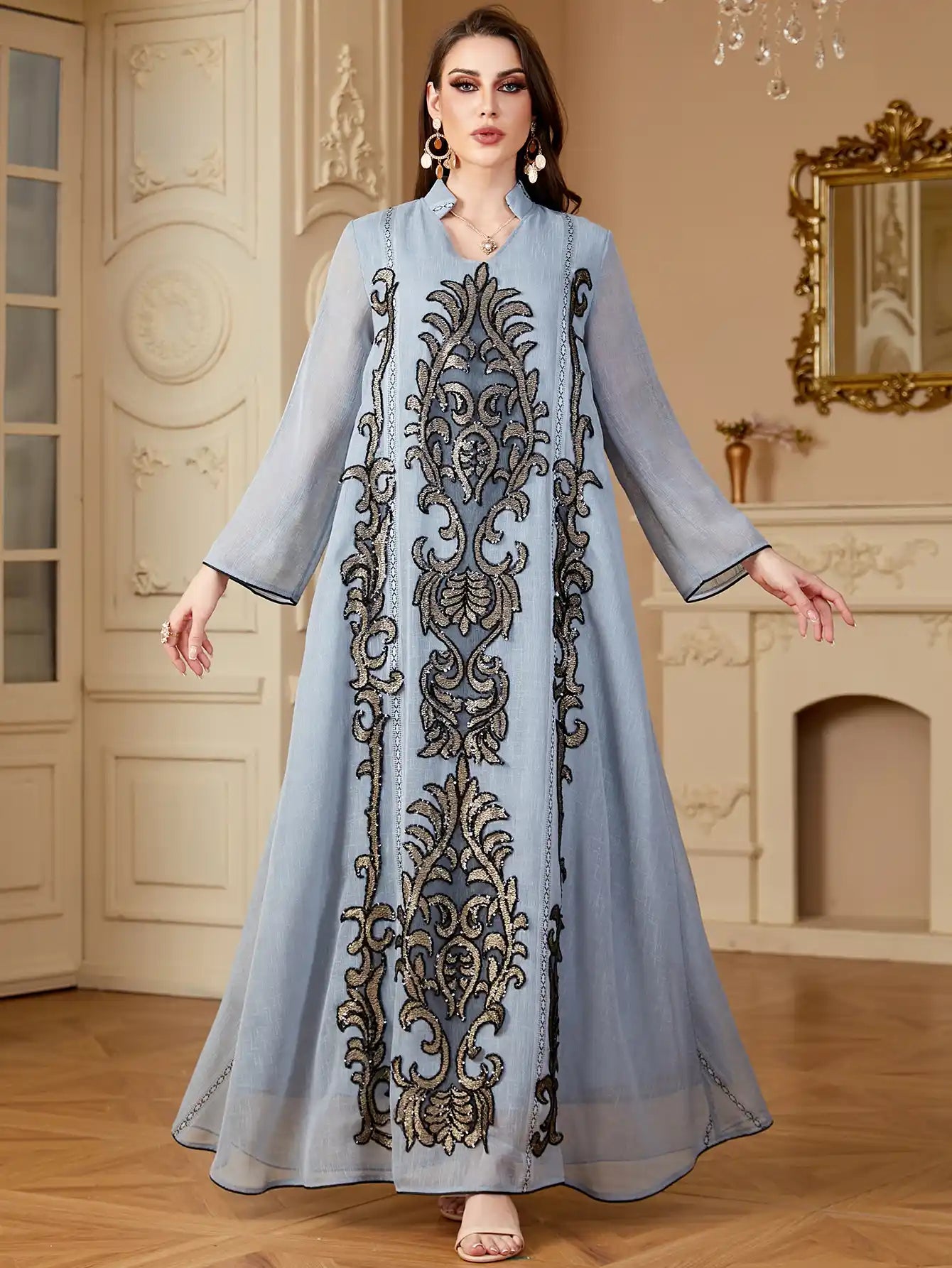 4169 Arab Robe Embroidery Floral Dress