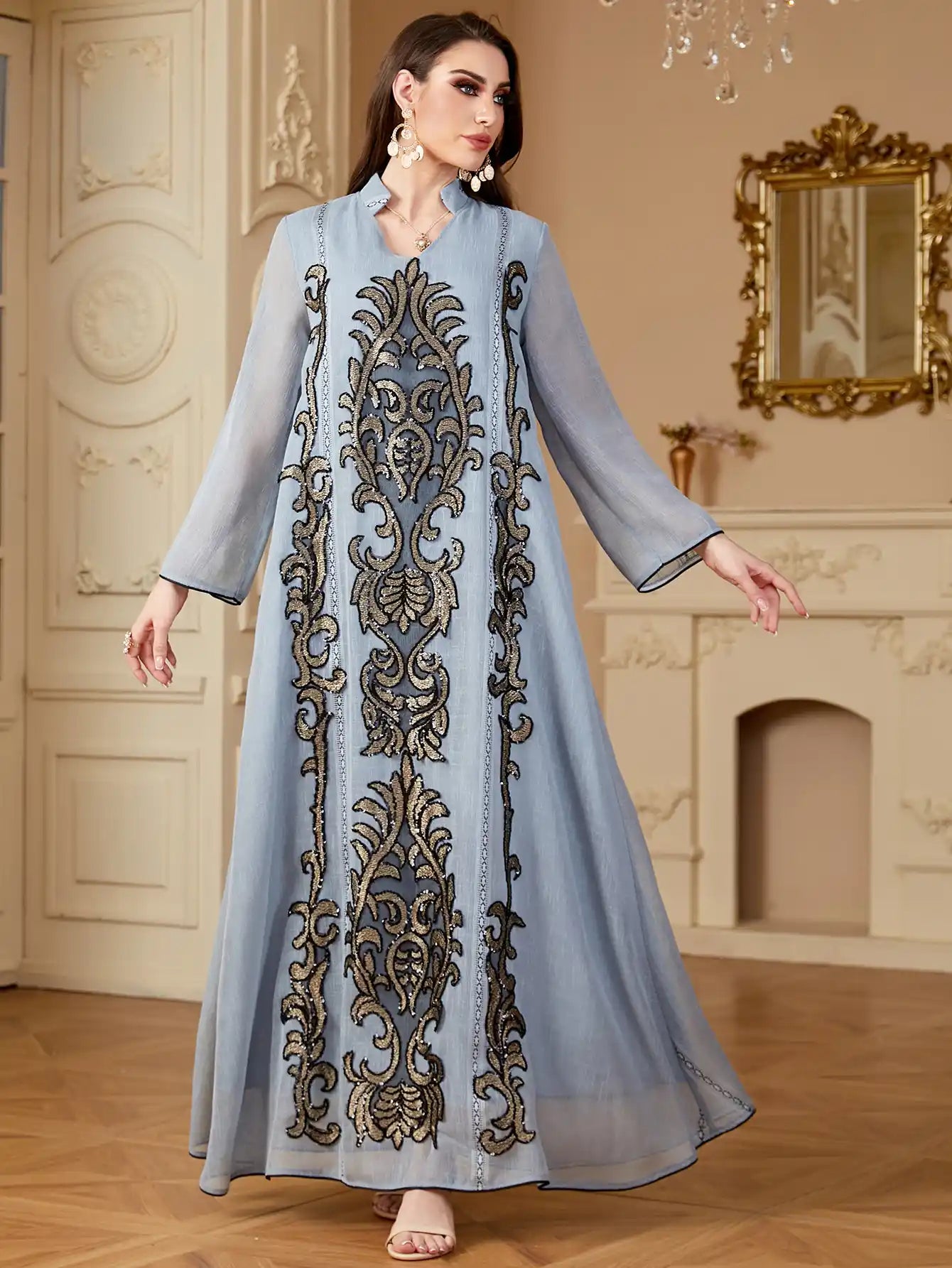 4169 Arab Robe Embroidery Floral Dress