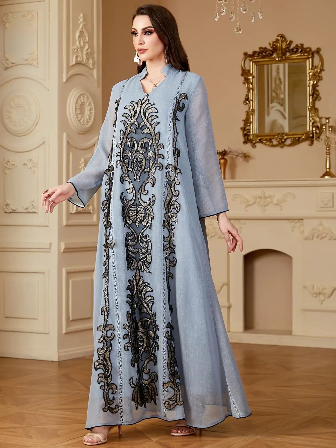 4169 Arab Robe Embroidery Floral Dress