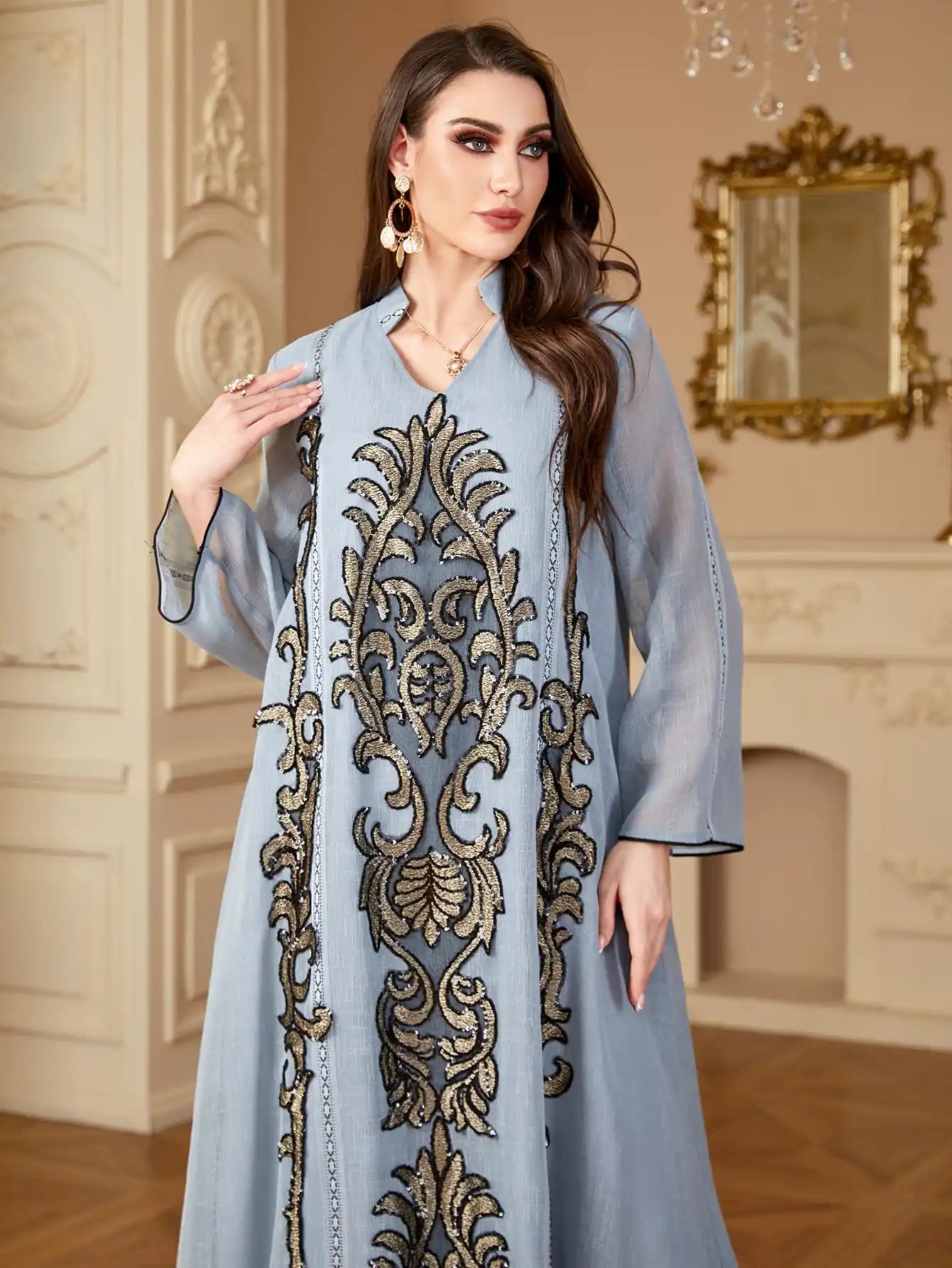 4169 Arab Robe Embroidery Floral Dress